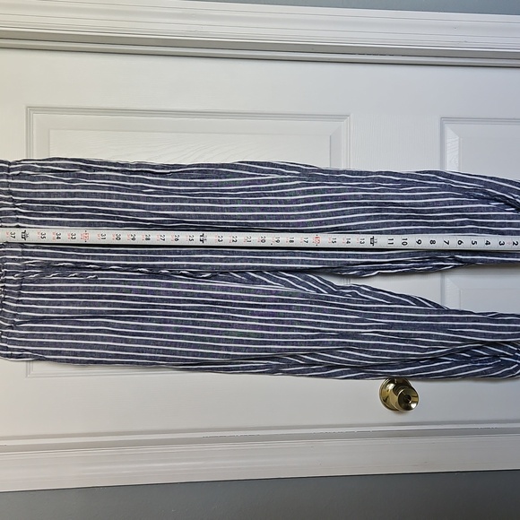 100% LINEN J. Crew Navy Striped Wide Leg Pants - Picture 6 of 8